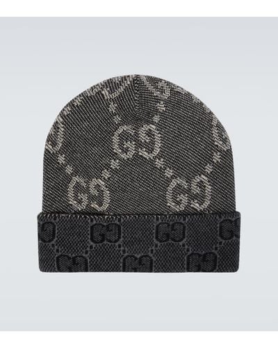 Gucci Cappello beanie in maglia di lana gg - Grigio