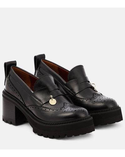 See By Chloé New Gaucho Mocassins In Leather With Brogue Pattern - Black