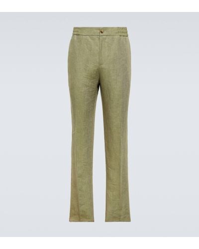 Etro Linen Straight Trousers - Green