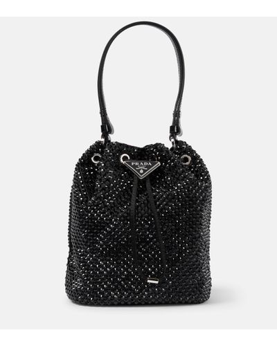 Prada Mini Crystal-embellished Bucket Bag - Black