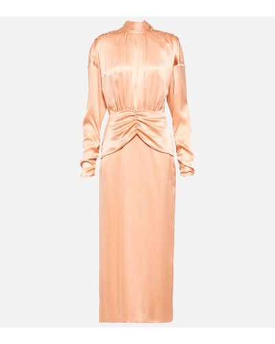 Alessandra Rich Tie-neck Silk Satin Midi Dress - Pink