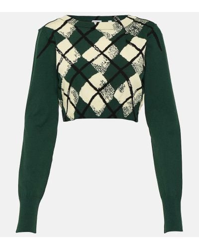 Burberry Pullover cropped in cotone - Verde