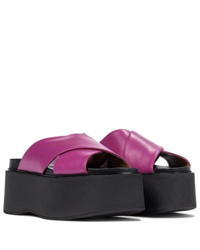 Marni Leather Platform Slides - Purple