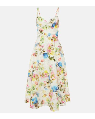 Monique Lhuillier Floral Bustier Midi Dress - Metallic