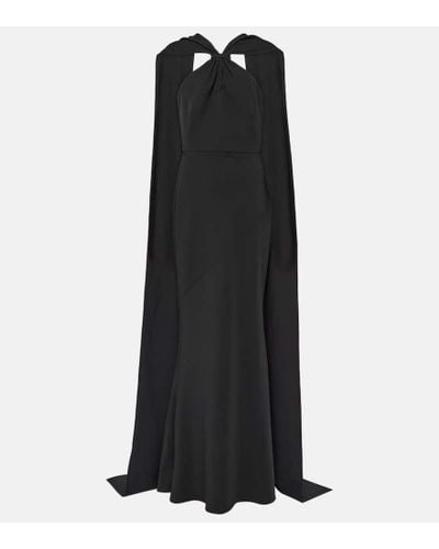 Safiyaa Lilien Caped Crepe Gown - Black