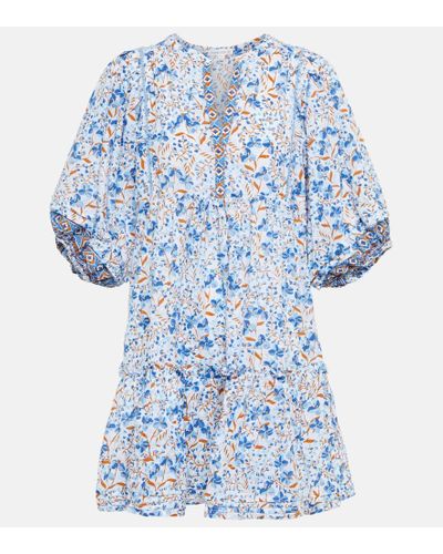 Poupette Vestido corto Aria de algodon floral - Azul