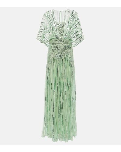 Elie Saab Abito lungo in tulle con paillettes - Verde