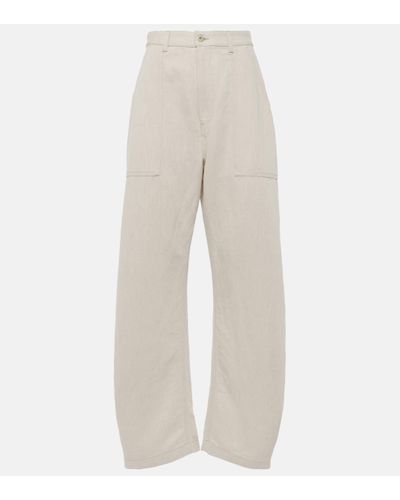 Loewe Balloon Cotton And Linen Wide-leg Trousers - Natural