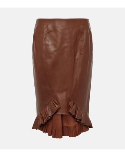 Tom Ford Ruffled Leather Midi Skirt - Brown