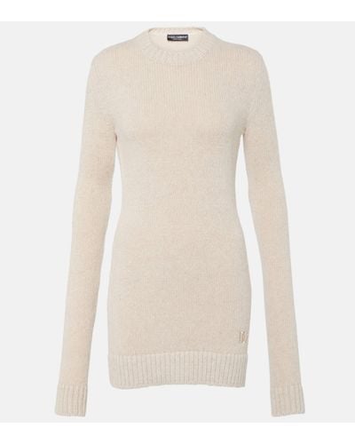 Dolce & Gabbana Ribbed-knit Wool-blend Jumper Dress - Natural