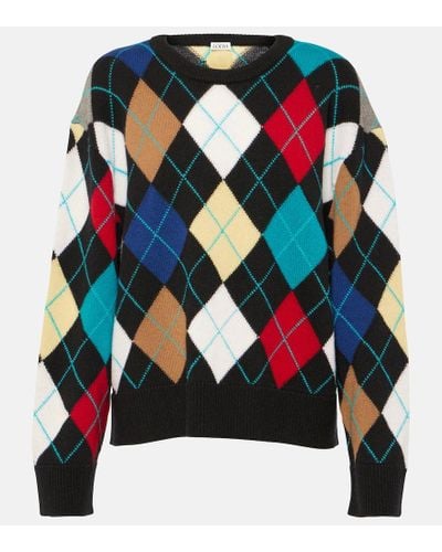 Loewe Oversized Argyle Sweater In Cashmere - Multicolor