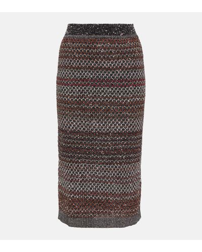 Missoni Striped Sequined Knitted Pencil Skirt - Brown