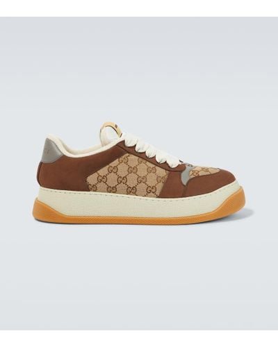 Gucci Double Screener Woven And Suede Low-top Sneakers - Brown
