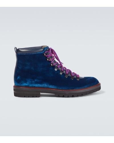 Manolo Blahnik Calaurio Velvet Lace-up Boots - Blue