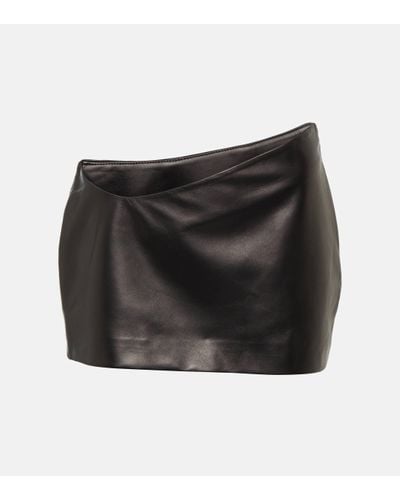 Monot Asymmetric Leather Miniskirt - Black