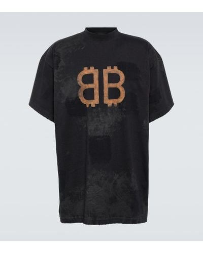 Balenciaga Oversized-T-Shirt aus Baumwoll-Jersey mit Logoprint - Schwarz