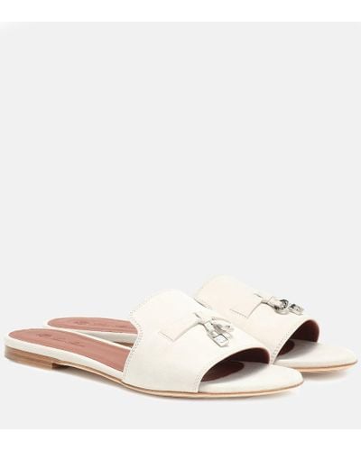 Loro Piana Summer Charms Suede Slides - White