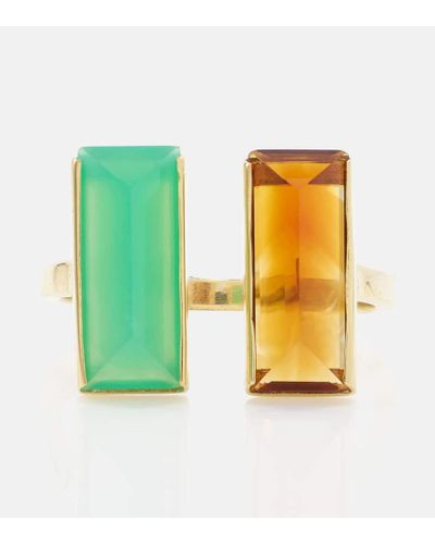 Aliita Ring Bi Maxi aus 9kt Gelbgold mit Citrin und Chrysopras - Grün
