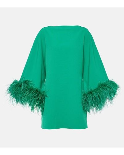 Safiyaa Vestido corto Arama con ribete de plumas - Verde