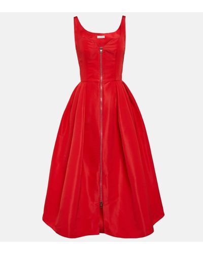 Alexander McQueen Polyfaille Midi Dress - Red