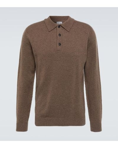 Sunspel Lambswool Long-sleeved Polo Shirt - Brown