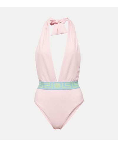 Versace Greca Border Halterneck Swimsuit - Pink