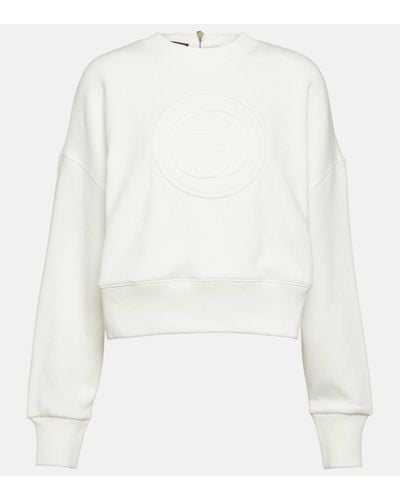 Gucci Logo-embroidered Zip-through Cotton-jersey Sweatshirt - White