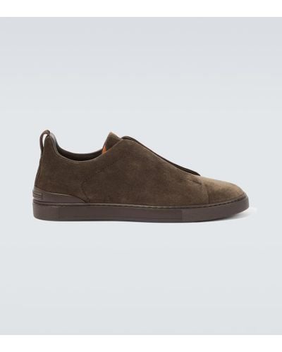 ZEGNA Triple Stitch Suede Sneakers - Brown