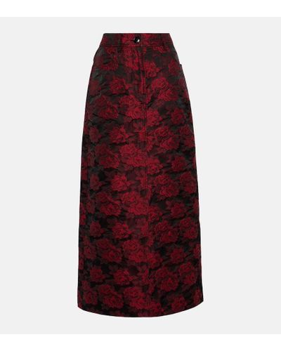Ganni Floral Jacquard Maxi Skirt - Red