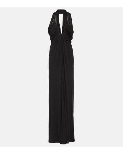 Saint Laurent Scarf-neck Gathered Crepe Bustier Gown - Black