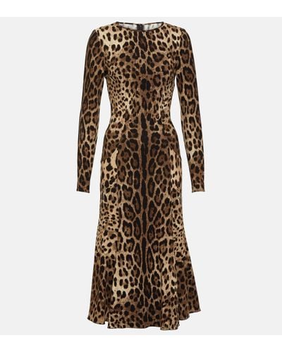 Dolce & Gabbana Robe midi a motif leopard - Marron