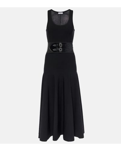 Alaïa Leather-trimmed Midi Dress - Black