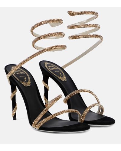 Rene Caovilla Margot Embellished Suede Sandals - Black