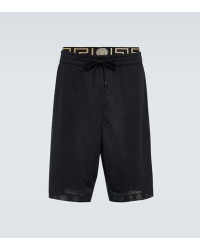 Versace Shorts de malla con borde Greca - Negro