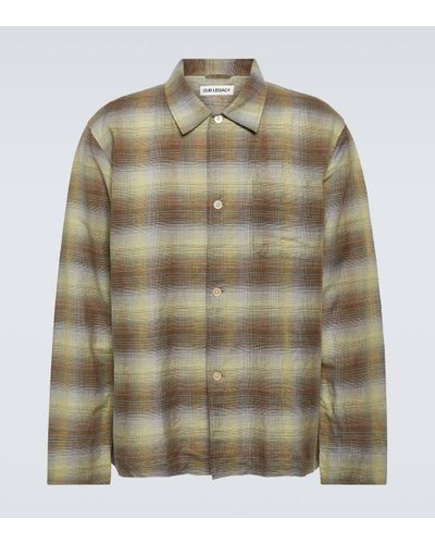 Our Legacy Box Checked Linen And Cotton Shirt - Green