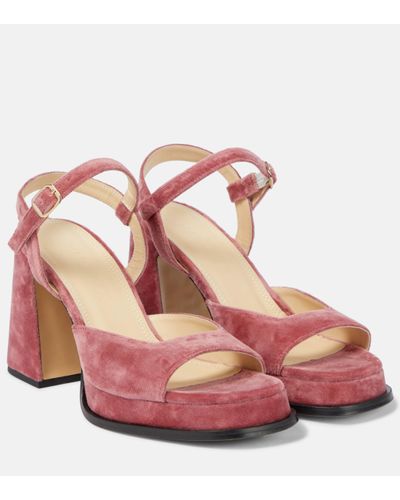 Souliers Martinez Gracia Velvet Platform Sandals - Pink
