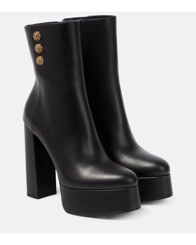 Balmain Brune Leather Platform Ankle Boots - Black