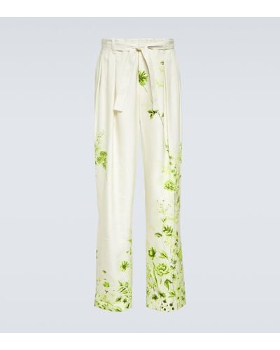 King & Tuckfield Floral Belted Straight Trousers - Yellow