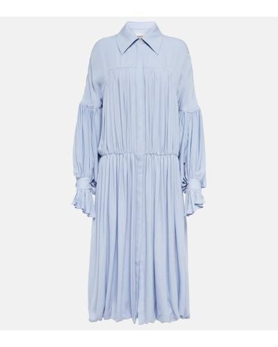Khaite Colleen Pleated Silk Midi Dress - Blue