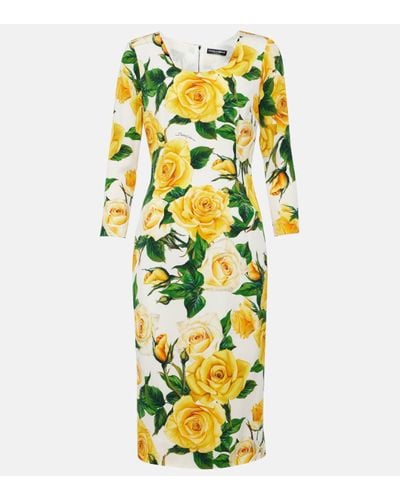 Dolce & Gabbana Floral Silk-blend Midi Dress - Yellow
