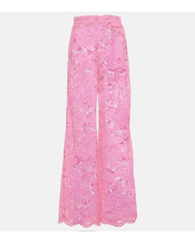 Dolce & Gabbana Pantaloni a zampa di pizzo floreale - Rosa
