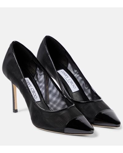 Jimmy Choo Romy 85 Patent Leather-trimmed Court Shoes - Black