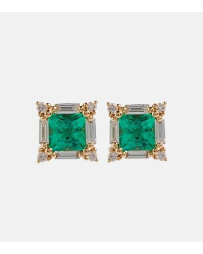 Suzanne Kalan Orecchini in oro 18kt con diamanti e smeraldi - Verde