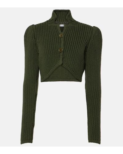 Loewe Cropped Ribbed-knit Cardigan - Green