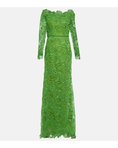Oscar de la Renta Strapless Lace Gown - Green
