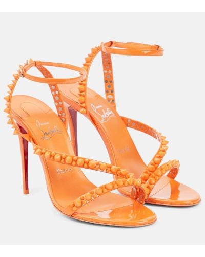 Christian Louboutin Sandalias Mafaldina Spikes 100 de piel - Naranja