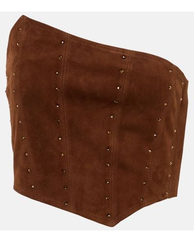 Alessandra Rich Asymmetrical Strapless Suede Top - Brown