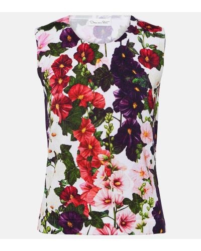 Oscar de la Renta Floral Cotton-blend Tank Top - Red