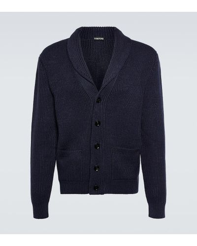 Tom Ford Cardigan in maglia di lana e seta - Blu