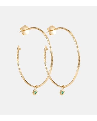 Octavia Elizabeth Nesting Gem Medium 18kt Gold Hoop Earrings With Emeralds - White